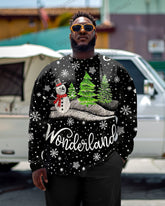 Merry Christmas Snowman Print Men's Plus Size Long Sleeve T-Shirt